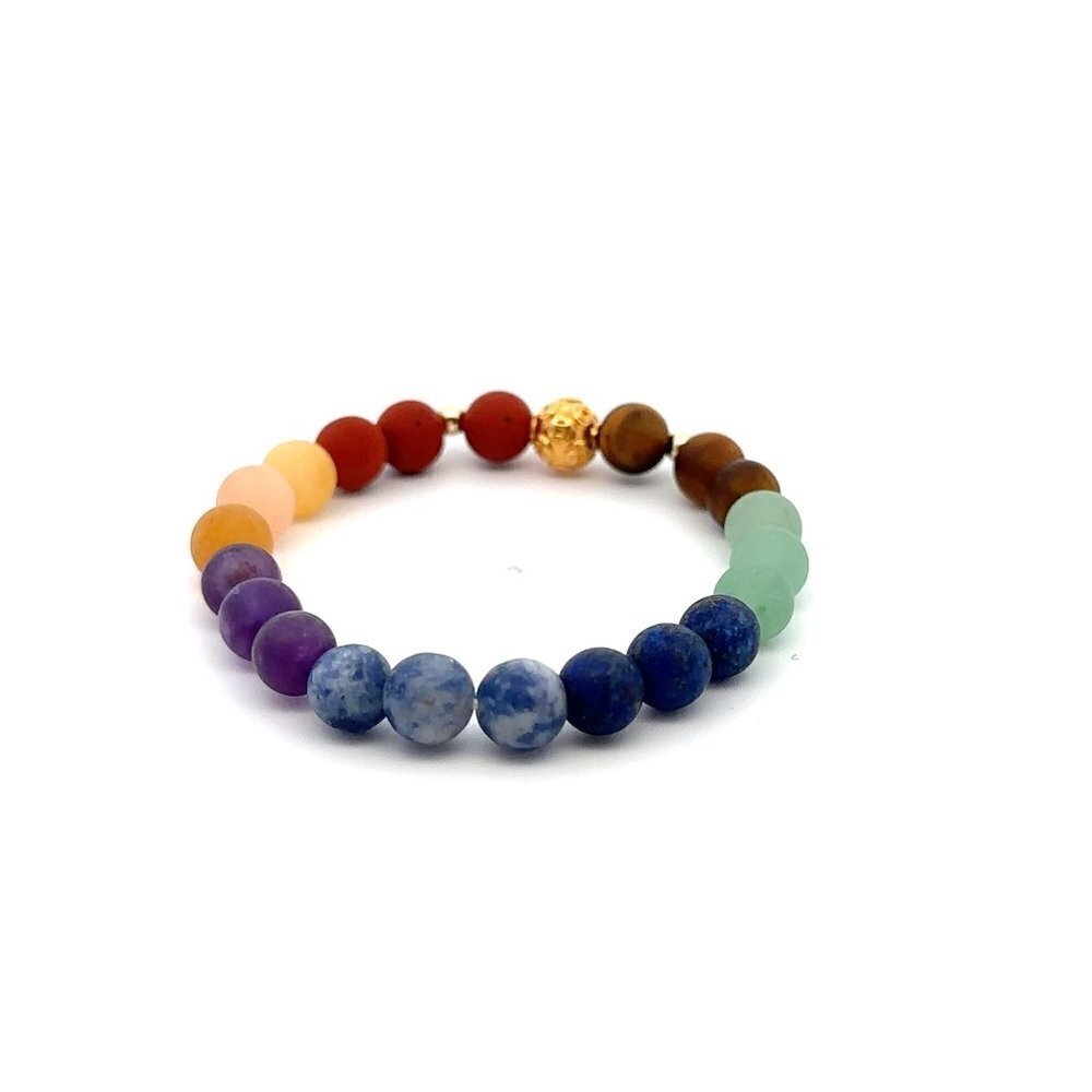 18K Gold Money Ball Lucky Charm Beads Bracelet Gemstones Matte Chakra 6mm - Picture 3 of 5